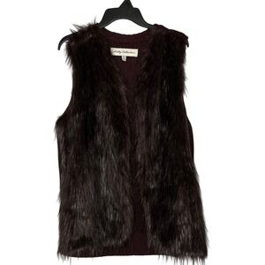 Sebby Collection Womens Burgundy Faux Fur Knit Vest Sweater XL Minimalist Retro